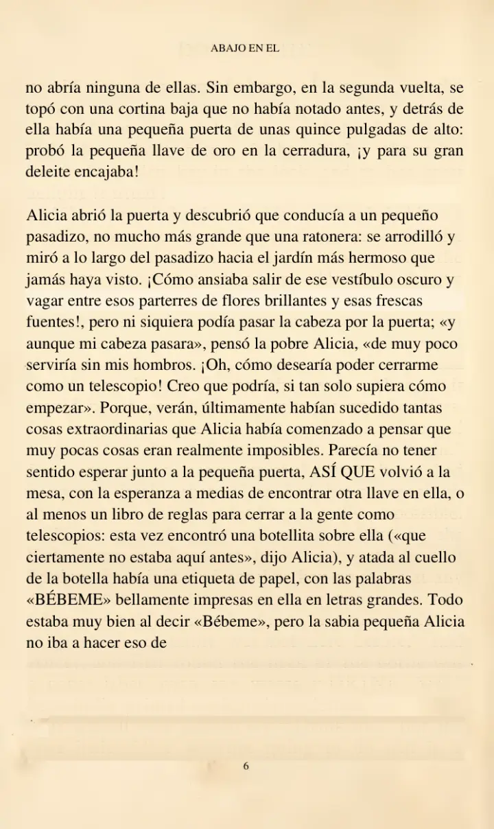 Actual Spanish output from an aged Alice scan, with retained illustration and faint source-lettering artifacts.