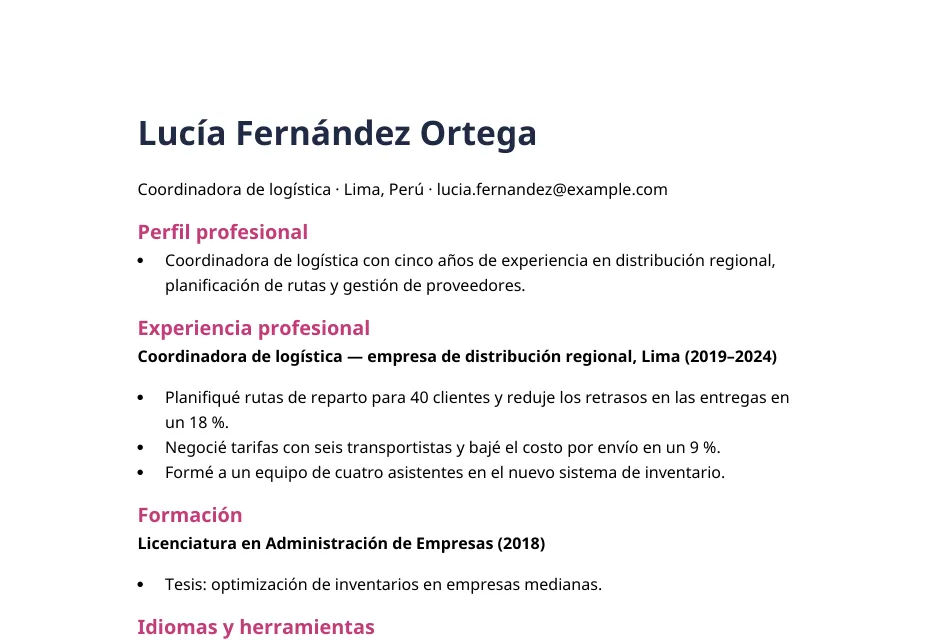 Español original: A Spanish CV, returned as an editable Word file